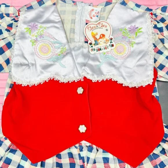 ShenShen VINTAGE Girl’s Fit & Flare Dress Embroidered Peter Pan Neck Velvet Vest